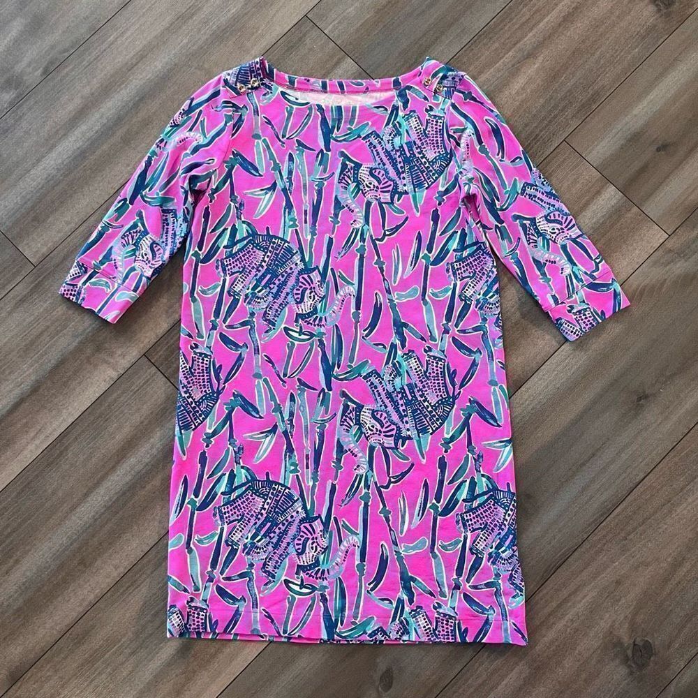 Lilly Pulitzer Pink Pattern Casual Dress Women Small or Kids XL Bin K-47